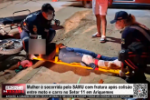 Mulher &eacute; socorrida pelo SAMU com fratura ap&oacute;s colis&atilde;o entre moto e carro no Setor 11 em Ariquemes &ndash; V&iacute;deo