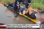 Rapaz &eacute; socorrido pelo SAMU ap&oacute;s colis&atilde;o entre motocicletas na RO&ndash;257 em Ariquemes &ndash; V&iacute;deo