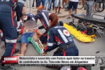 Motociclista &eacute; socorrido com fratura ap&oacute;s bater na traseira de caminhonete na Av Tancredo Neves em Ariquemes &ndash; V&iacute;deo
