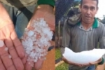 Cafeicultor mostra grande peda&ccedil;o de granizo acumulado ap&oacute;s temporal em Rond&ocirc;nia