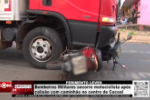 Bombeiros Militares socorre motociclista após colisão com caminhão no centro de Cacoal – Vídeo